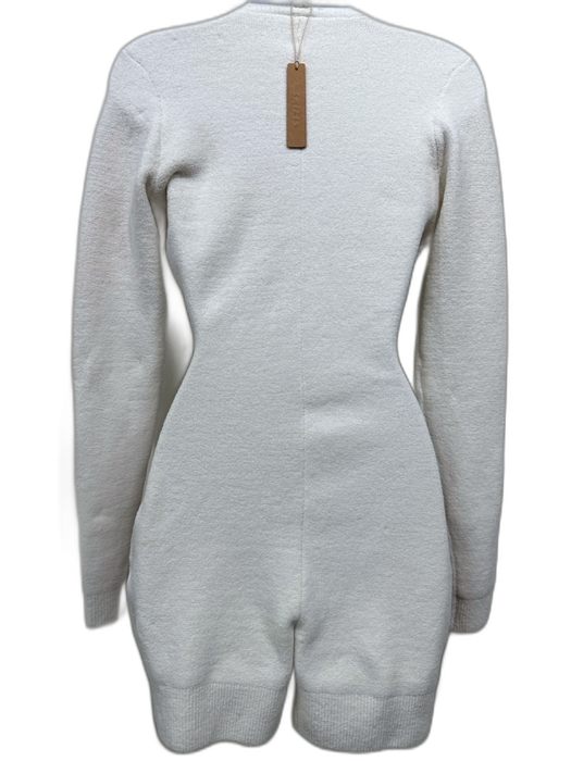 SKIMS Size M White Polyester Blend Boucle Zip Front Long Sleeve Romper White / M
