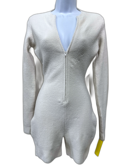 SKIMS Size M White Polyester Blend Boucle Zip Front Long Sleeve Romper White / M