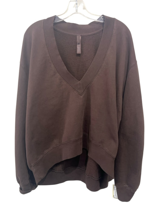 SKIMS Size S Brown Cotton ribbed hem V Neck Pullover Sweatshirt Sweater Brown / S