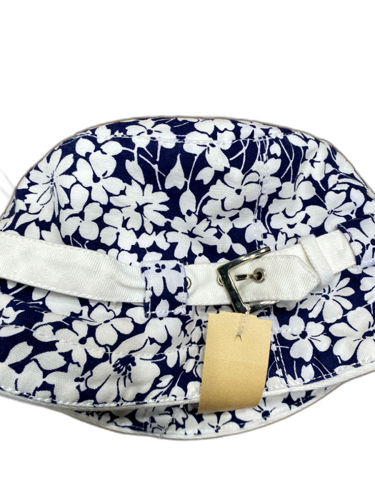 Burberry Navy & white Canvas Buckle Detail Floral Bucket Small Rim Hat Navy & white / S