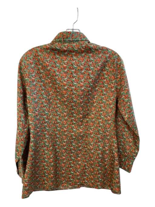 MAI Size 50 Green & Orange Bird Print Button Down Collared Long Sleeve Shirt Green & Orange / 50