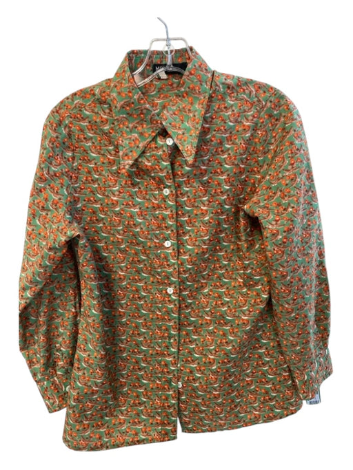 MAI Size 50 Green & Orange Bird Print Button Down Collared Long Sleeve Shirt Green & Orange / 50