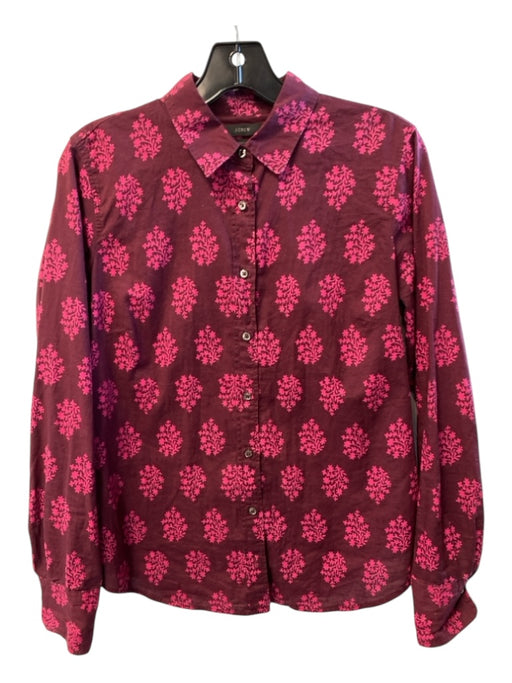 J Crew Size 6 Pink & Burgundy Cotton Button Down Botanical Print Shirt Pink & Burgundy / 6