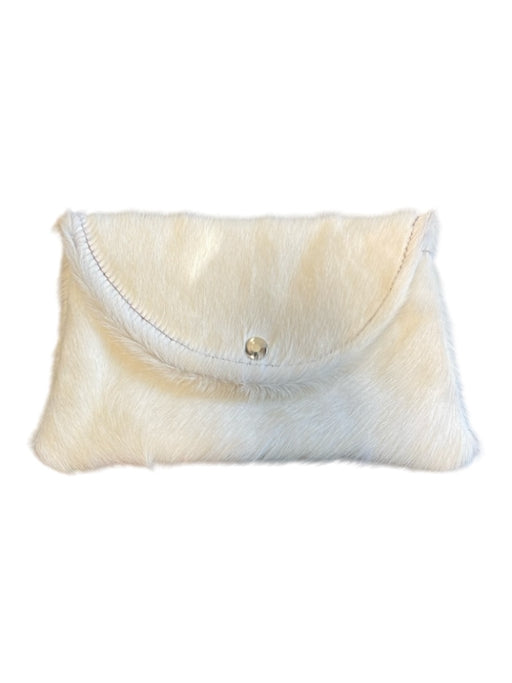 No Brand Ivory Fur Silver Buttons Clutch Ivory