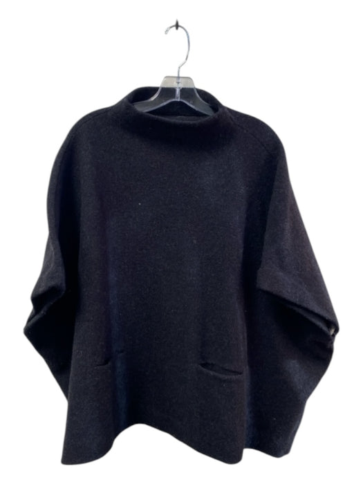 Wilfred Charcoal Wool Double Pocket Short Sleeve turtle neck Flowy Poncho Charcoal / XXS