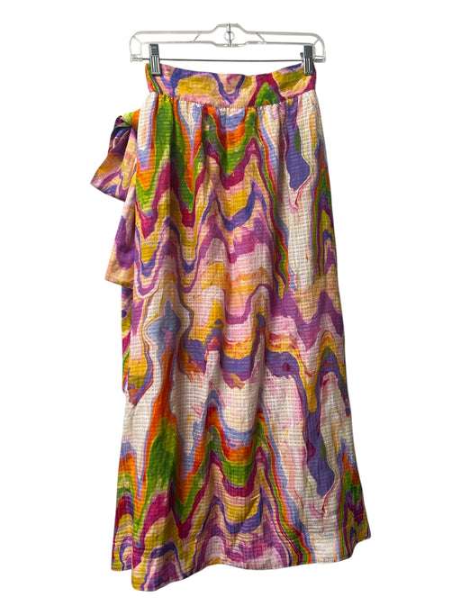 Marie Oliver Size XS Pink, Red & Multi Print Linen & Viscose Wrap lined Skirt Pink, Red & Multi Print / XS