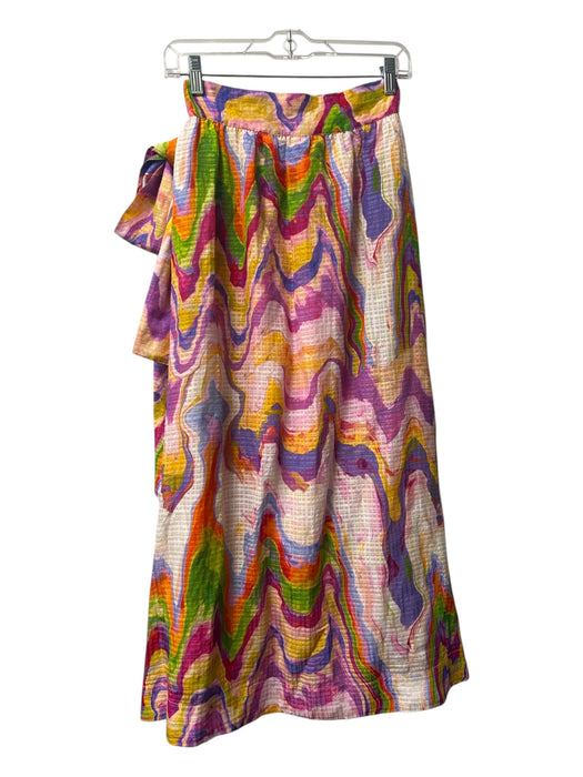 Marie Oliver Size XS Pink, Red & Multi Print Linen & Viscose Wrap lined Skirt Pink, Red & Multi Print / XS