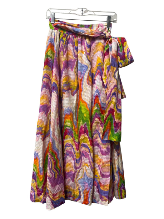 Marie Oliver Size XS Pink, Red & Multi Print Linen & Viscose Wrap lined Skirt Pink, Red & Multi Print / XS