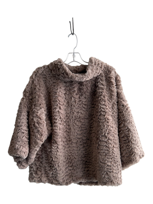 Ivy Jane Size XS Brown Polyester Faux Fur Cowl Neck 3/4 Sleeve Oversize Top Brown / XS