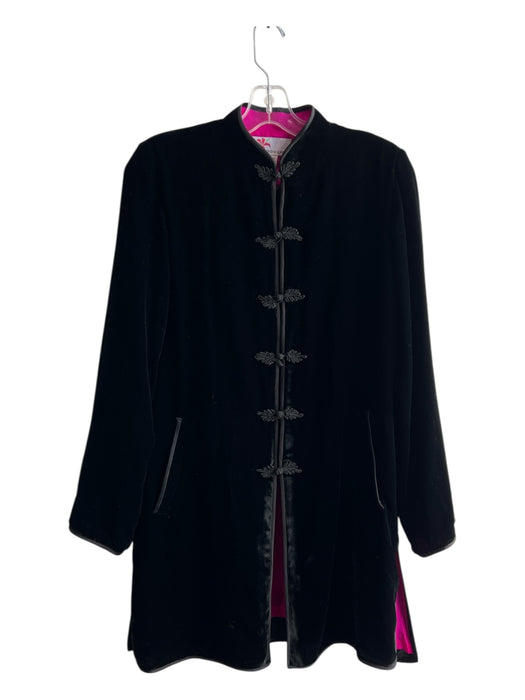 Indo-chic Size S Black Silk Velvet Mandarin Collar Frog Buttons Long Sleeve Top Black / S