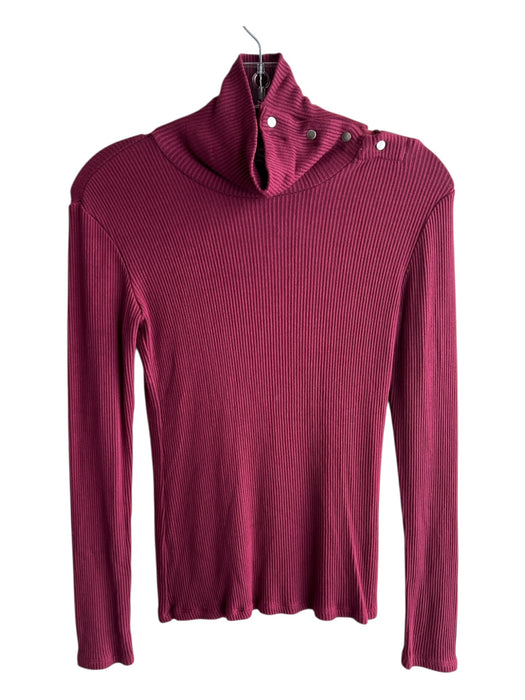 Dolan Size 8 Maroon Rayon Ribbed Turtleneck Collar button Long Sleeve Top Maroon / 8
