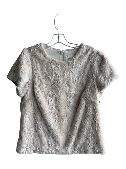 By Anthropologie Size M Cream Polyester Faux Fur Round Neck Back Zip Top Cream / M