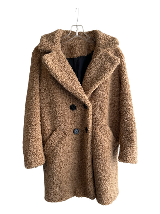 Zara Size S Brown Polyester Blend Teddy Bear Lapel Double Breasted Coat Brown / S