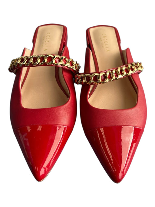 Cecelia New York Shoe Size 8 Red Leather Patent Detail Chain Detail Shoes Red / 8
