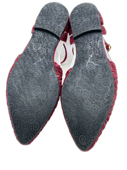 KMB Shoe Size 38 Red Textile & Leather Pointed Toe Ankle Strap D'orsay Flats Red / 38