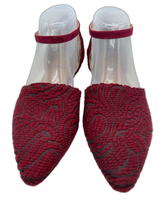 KMB Shoe Size 38 Red Textile & Leather Pointed Toe Ankle Strap D'orsay Flats Red / 38