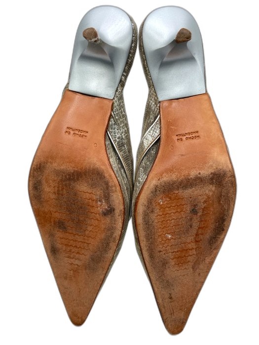 Lily Holt Shoe Size 8 Champange & Gold Textile Rhinestone Buckle Mule Shoes Champange & Gold / 8