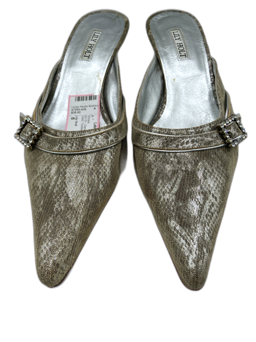 Lily Holt Shoe Size 8 Champange & Gold Textile Rhinestone Buckle Mule Shoes Champange & Gold / 8