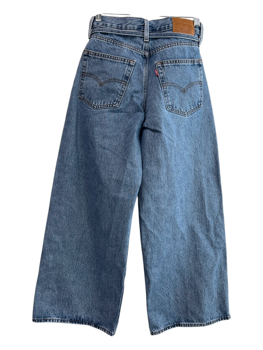 Levis Size 25 Medium Wash Cotton Blend Zip Up Mid Rise Tie Waist Baggy Jeans Medium Wash / 25