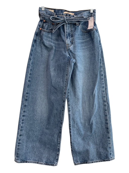 Levis Size 25 Medium Wash Cotton Blend Zip Up Mid Rise Tie Waist Baggy Jeans Medium Wash / 25