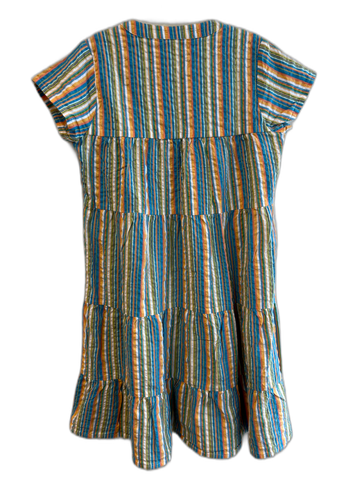 Roller Rabbit Size S Multi Cotton Mandarin Collar V Neck Vertical Stripe Dress Multi / S
