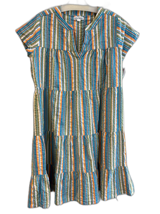 Roller Rabbit Size S Multi Cotton Mandarin Collar V Neck Vertical Stripe Dress Multi / S