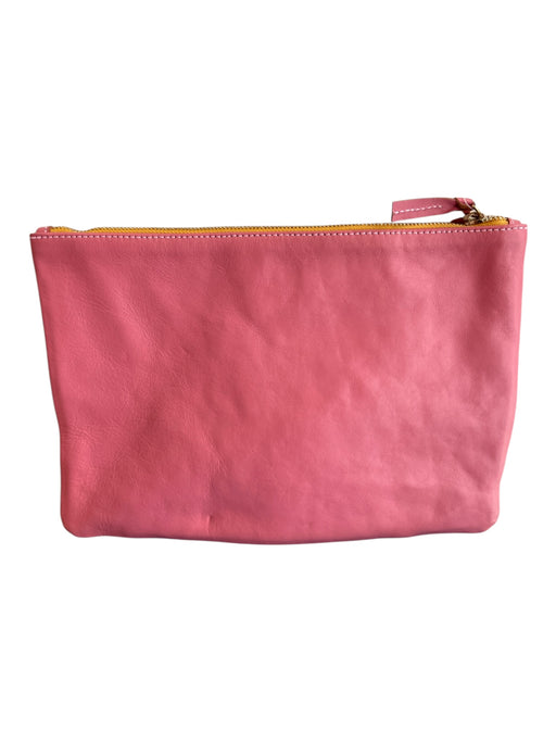 Clare V Pink Leather Zip Close Gold Hardware Solid Zip Close Bag Pink