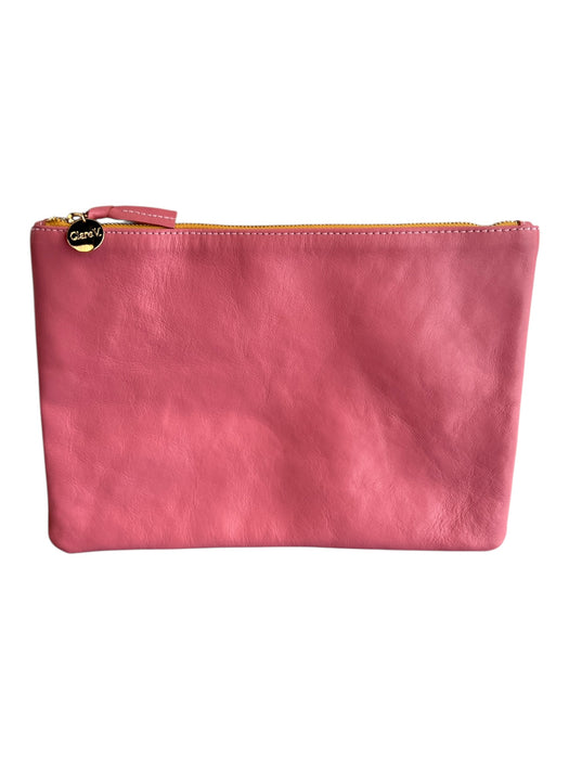 Clare V Pink Leather Zip Close Gold Hardware Solid Zip Close Bag Pink