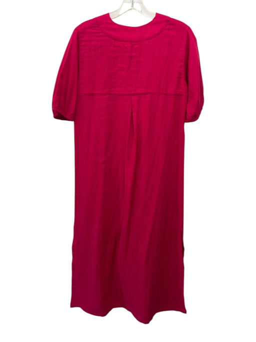 Lake Size XXS Raspberry Pink Cotton Short Sleeve Split Neck Side Slit Midi Dress Raspberry Pink / XXS