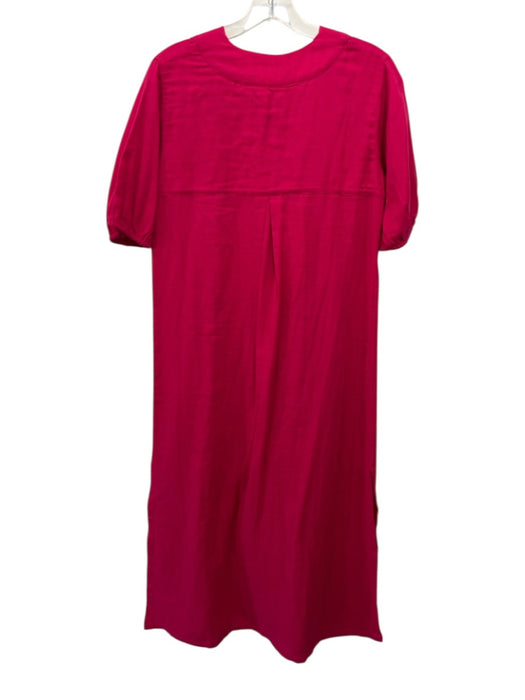 Lake Size XXS Raspberry Pink Cotton Short Sleeve Split Neck Side Slit Midi Dress Raspberry Pink / XXS