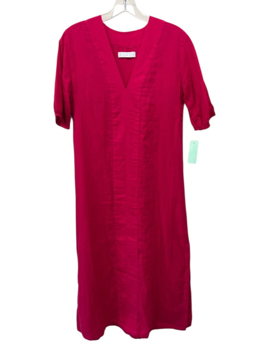 Lake Size XXS Raspberry Pink Cotton Short Sleeve Split Neck Side Slit Midi Dress Raspberry Pink / XXS