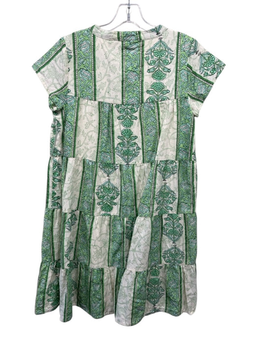 Roller Rabbit Size XS Green & Cream Cotton Cap Sleeve Mixed Floral Tiered Dress Green & Cream / XS