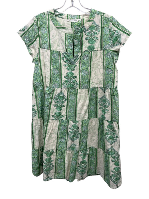Roller Rabbit Size XS Green & Cream Cotton Cap Sleeve Mixed Floral Tiered Dress Green & Cream / XS
