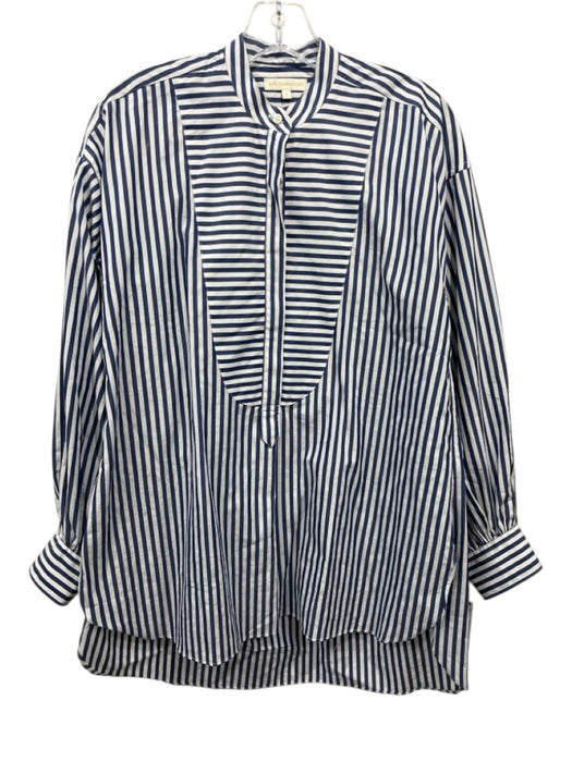 Ann Mashburn Size Small Blue & White Cotton Long Sleeve Mixed Stripes Top Blue & White / Small