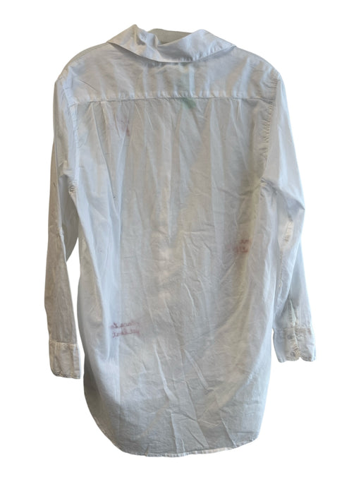 Anthropologie Size Est L White & Blue Cotton Collared Button Up Long Sleeve Top White & Blue / Est L