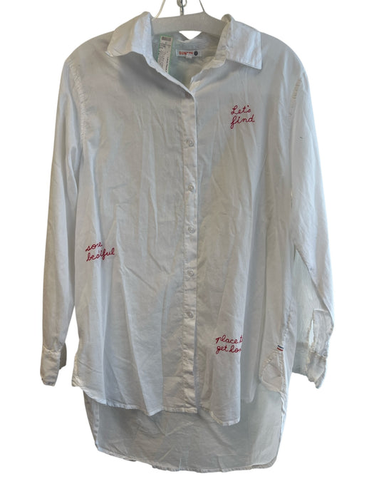 Anthropologie Size Est L White & Blue Cotton Collared Button Up Long Sleeve Top White & Blue / Est L