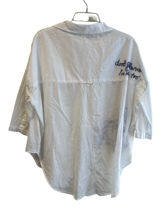 Sundry Size 1 White & Red Cotton Collared Button Up Long Sleeve Embroidered Top White & Red / 1
