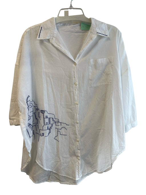 Sundry Size 1 White & Red Cotton Collared Button Up Long Sleeve Embroidered Top White & Red / 1