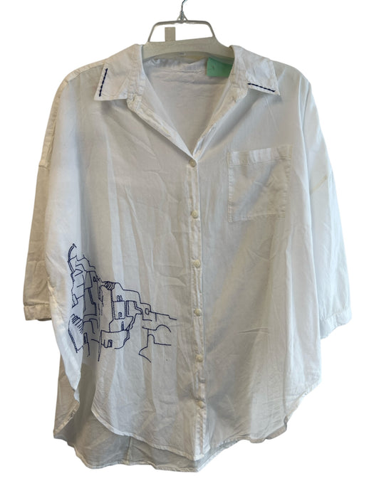 Sundry Size 1 White & Red Cotton Collared Button Up Long Sleeve Embroidered Top White & Red / 1