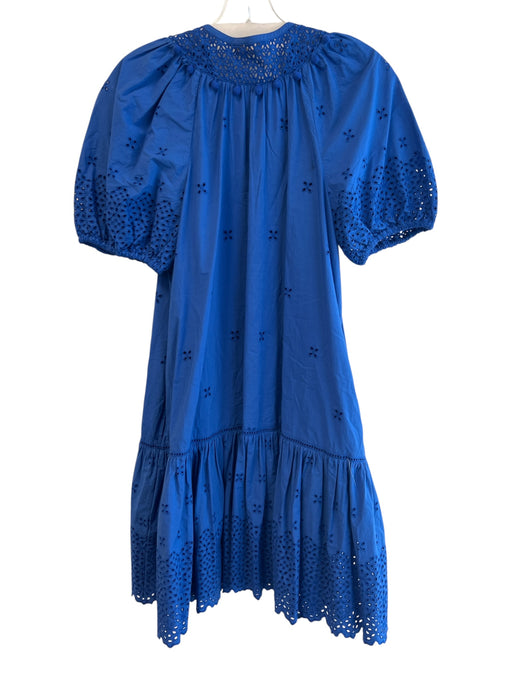 Ulla Johnson Size 2 Blue Cotton Lace Detail V Neck Short Puff Sleeve Dress Blue / 2