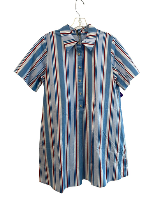 Anthropologie Size M Blue & Red Cotton Short Sleeve Striped Collar Dress Blue & Red / M