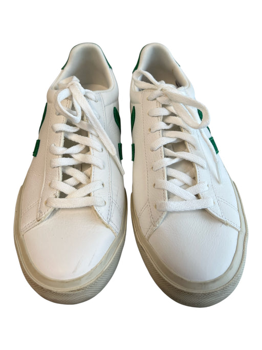 Veja Shoe Size 8 White & Green Leather Round Toe Logo Lace Up Sneaker Shoes White & Green / 8