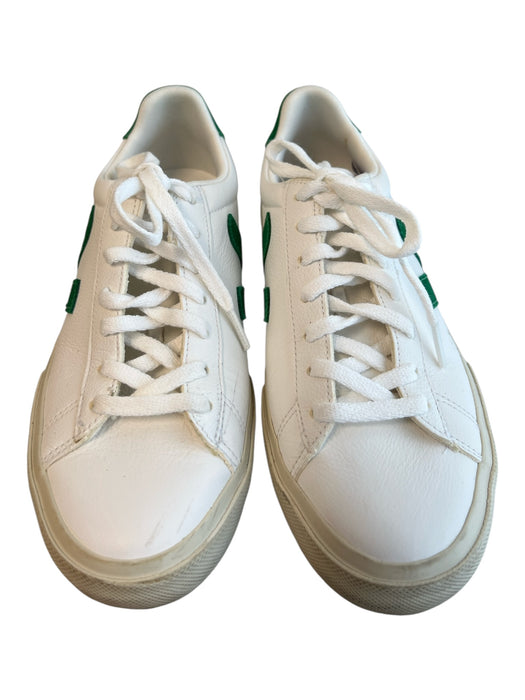 Veja Shoe Size 8 White & Green Leather Round Toe Logo Lace Up Sneaker Shoes White & Green / 8