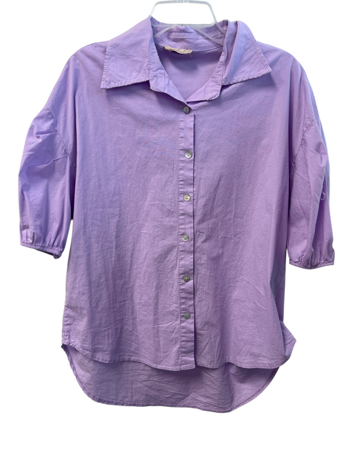 Sofia Size Est Small Lavendar Cotton Drop Shoulder Half Sleeve buttondown Top Lavendar / Est Small