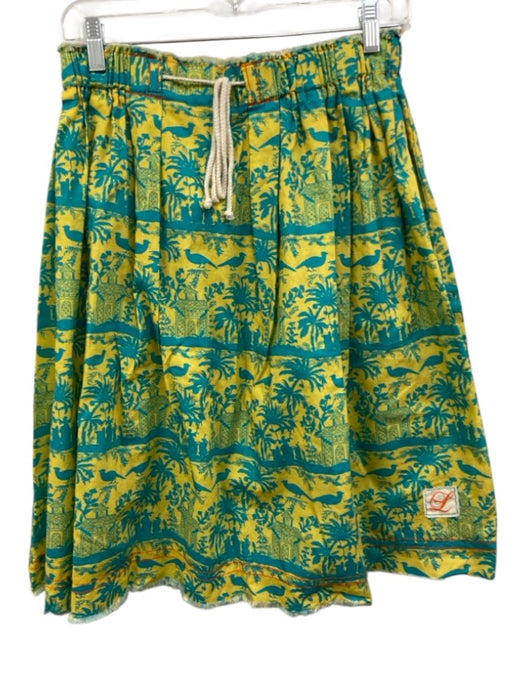 Lema Size Est S Yellow & Blue Drawstring Waist Tropical Scene Pleated Skirt Yellow & Blue / Est S