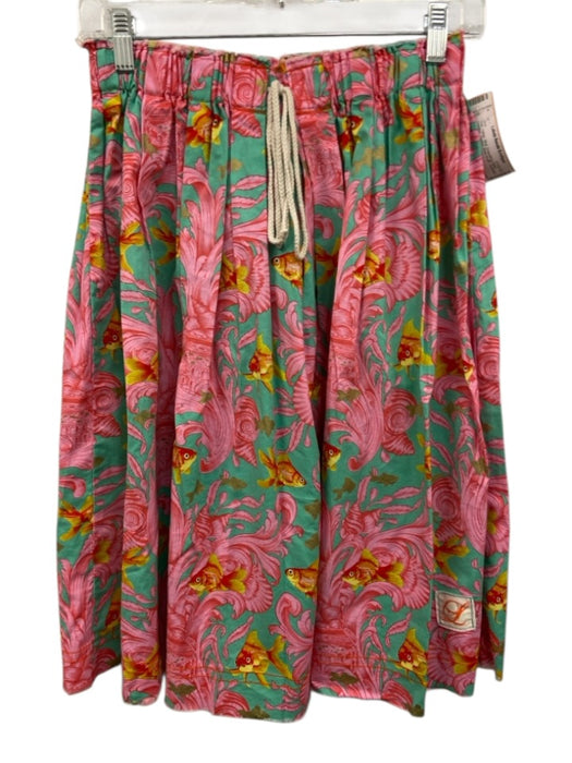 Lema Size Est S Pink, Yellow, Blue Drawstring Waist Goldfish Pleated Skirt Pink, Yellow, Blue / Est S