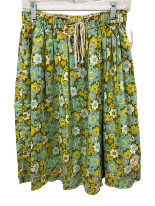 Lema Size Est S Blue, Green, White Drawstring Waist Floral Pleated Skirt Blue, Green, White / Est S