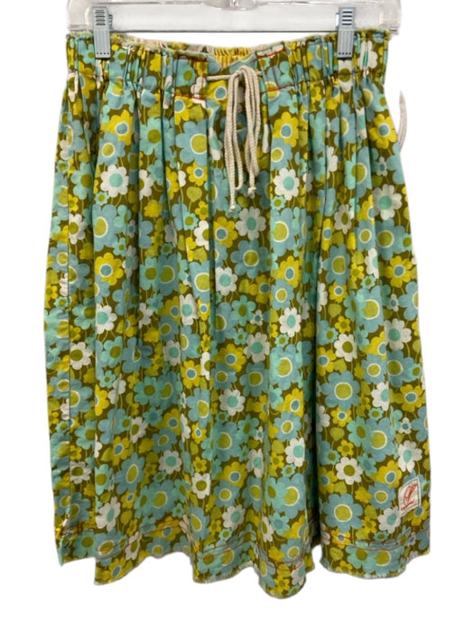 Lema Size Est S Blue, Green, White Drawstring Waist Floral Pleated Skirt Blue, Green, White / Est S
