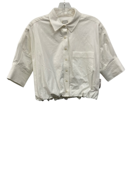 Maeve Size XS White Cotton Half Sleeve Button Up Elastic Waist Cropped Top White / XS
