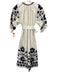 Charlee Size M Navy Blue & White Cotton 3/4 Sleeve Floral Embroidered Midi Dress Navy Blue & White / M